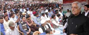 Chief Minister Mufti Mohammad Sayeed addressing a function at Budgam on Monday.