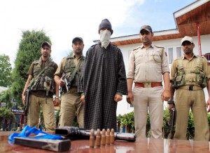 A newly recruited militant arrested in Shopian on Saturday. -Excelsior/Younis Khaliq