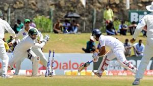 Sri Lanka’s Dimuth Karunaratne was stump out for 79 against Pakistan at Galle on Sunday.