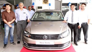 Volkswagen New Vento being launched at Jammu on Wednesday.        -Excelsior/Rakesh