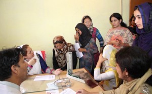 Doctor examining patient at a medical camp at PHC, Zewan on Thursday.
