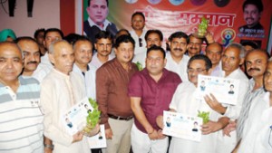 BJP leaders during a function at Jammu on Saturday. —Excelsior/Rakesh`