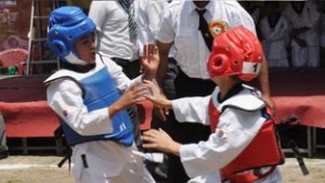 Players in action during Martial Art match at Srinagar on Friday.