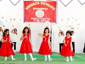 Students presenting cultural item during Annual Day function by KV Bhaderwah on Thursday. -Excelsior/ Tilak Raj