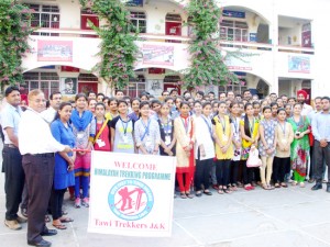 Dignitary flagging off group of trekkers at Jammu.