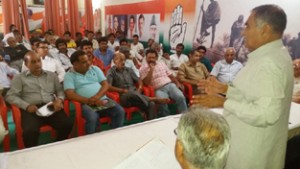 DDC Jammu (U) president Anil Chopra addressing party workers in Jammu on Wednesday.