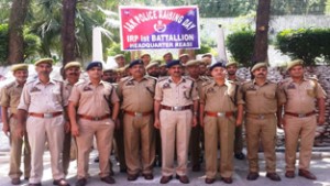 Officers and Jawans of IRP 1st Battalion during celebration of Raising Day of J&K Police at Reasi.