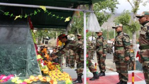 Commander, Kargil Sentinels laying wreath at Kala Pahar War Memorial on Friday.