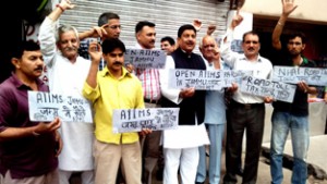 Activists of Jammu West Assembly Movement raising slogans in support of their demands on Friday.