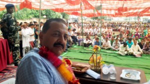 Union Minister Dr Jitendra Singh addressing a public rally at Ramnagar on Sunday.