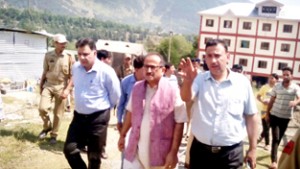 Deputy Chief Minister Dr Nirmal Singh during visit to Manigam base camp of Amarnath Ji Yatra on Sunday.