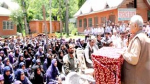 Chief Minister, Mufti Mohd Sayeed addressing public gathering during his tour to South Kashmir on Thursday.