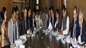 Union Expenditure Secretary chairing meeting of State Government officers at Srinagar on Wednesday.