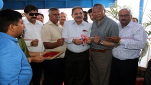 Minister for Cooperatives, Chering Dorjay, Speaker, Legislative Assembly, Kavinder Gupta and Minister for PHE, Sukhnandan Choudhary inaugurating CCB Branch at Transport Nagar, Jammu. 