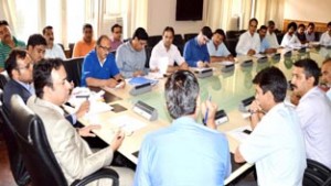  Minister for CAPD Choudhary Zulfkar Ali chairing a meeting at Srinagar on Monday.