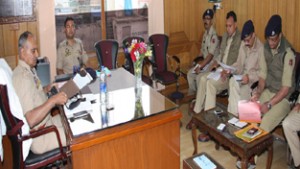 DGP K Rajendra chairing a meeting on Wednesday.