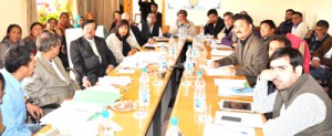 Union Secretary chairing a meeting at Leh on Wednesday.