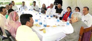 Chief Minister Mufti Mohd Sayeed interacting with Committee of Petitions from MP Legislative Assembly at Srinagar on Wednesday.