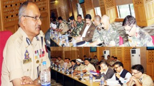 DGP, K Rajendra Kumar chairing a meeting at Srinagar on Wednesday.