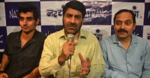Natrang Director, Balwant Thakur, addressing the media in Natrang Studio Theatre, Jammu.