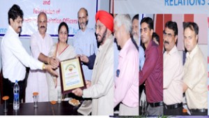 PROs being honoured during a function at Jammu on Monday.