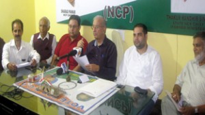 Former Minister Thakur Randhir Singh and others in a meeting at Jammu on Sunday.