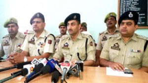 SSP Udhampur Suleman Choudhary addressing a press conference on Sunday.