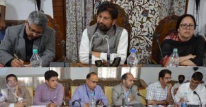 Minister for Health Ch Lal Singh chairing meeting at Srinagar on Wednesday.