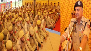 DGP, K Rajendra addressing jawans in North Kashmir on Thursday.