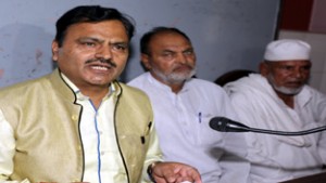 NC MLA Javed Rana addressing press conference at Jammu on Thursday. -Excelsior/Rakesh