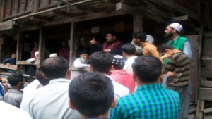 BJP leader Ishfaq ur-Rehman Poswal interacting with people during his visit to hydro-power project in border Keran town.