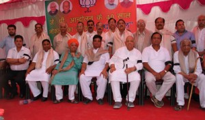 BJP leaders during a programme at Party office Jammu on Friday.