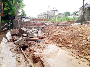 Damage caused by cloudburst in Pampore areas on Saturday. -Excelsior/Younis Khaliq