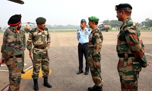 Vice Chief of Army Staff Lt Gen Philip Campose interacts with Army officers in Jammu on Wednesday.