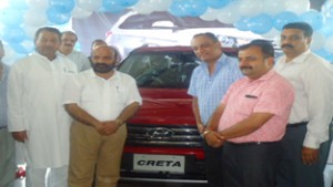 Minister for Social Welfare Bali Bhagat during launch of Global SUV Creta at KC Hyundai on Tuesday.