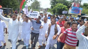 Panthers Party workers during a protest at Jammu on Wednesday.
