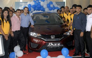 All-New 3rd Generation Honda Jazz being launched at Hillview Honda and Mapple Honda Jammu on Wednesday. -Excelsior/Rakesh