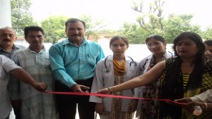 Sponsors/organizers during inaugural ceremony of free medical camp at Thather on Monday.