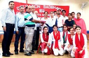 Students and dignitaries posing during a cultural event and educational seminar organized by Army at Doda on Wednesday.
