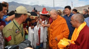 Dalai Lama interacting with students during visit to Jamyang School on Tuesday.