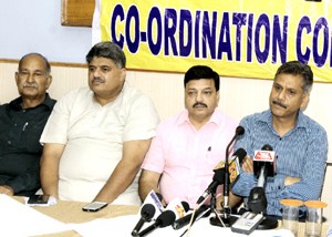 AIIMS CC leaders at a press conference at Jammu on Wednesday.      -Excelsior/ Rakesh