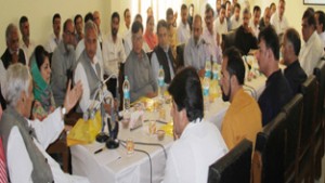 Chief Minister, Mufti Mohammad Sayeed chairing a meeting at Anantnag on Saturday.