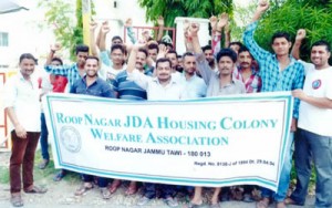 JDA Housing Colony residents protesting on Sunday.