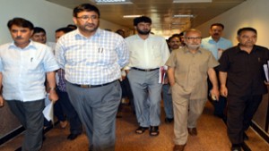 Chairman Legislative Council Haji Anayat Ali alongwith Education Minister Naeem Akhtar during visit to Legislature Complex on Thursday.