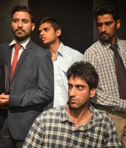 A scene from the play ‘Zameen Ka Sawaal’ staged by Natrang on Sunday.