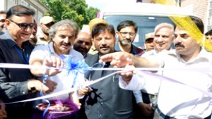 Minister for Health Ch Lal Singh inaugurating newly purchased ambulances at Srinagar on Sunday.