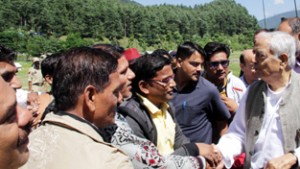 Chief Minister, Mufti Mohd Sayeed interacting with Amarnath Yatris at Pahalgam on Saturday. 