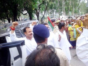 National Panthers Party activists raising slogans during protest rally on Monday.