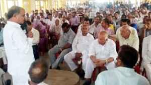 Former DyCM Tara Chand addressing public at Khour on Tuesday.