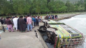 Ill fated bus which rolled down into Lidder. -Excelsior/Sajad Dar